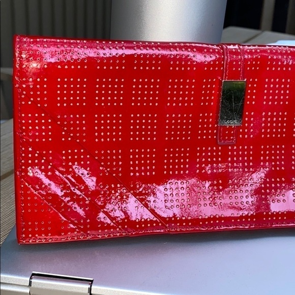 Lodis Red Patent Leather Laser Clutch Bag Wristlet